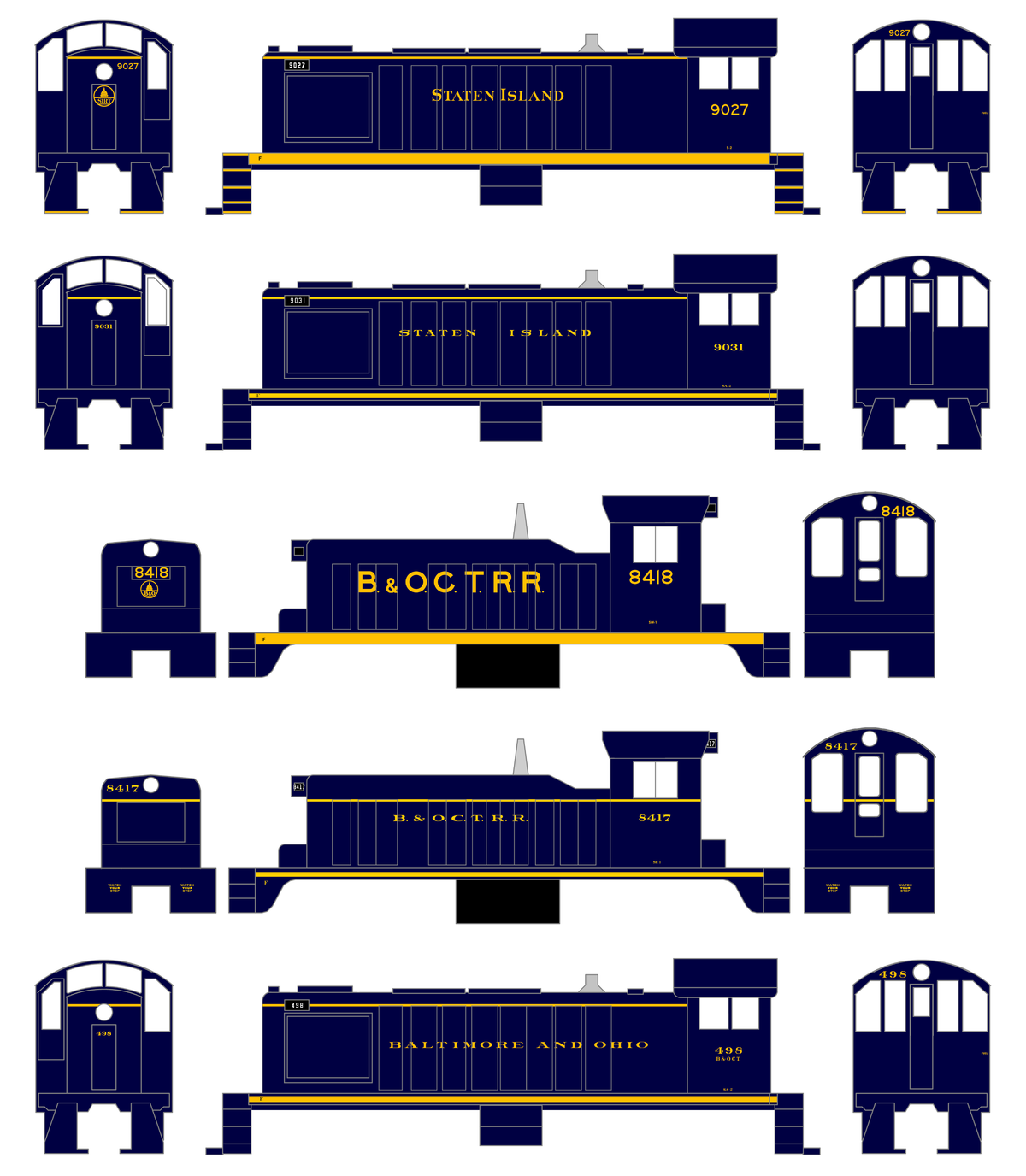 B&O Chicago Terminal and Staten Island B&OCT SIRT Diesel Switcher Locomotive Yellow  - Decal
