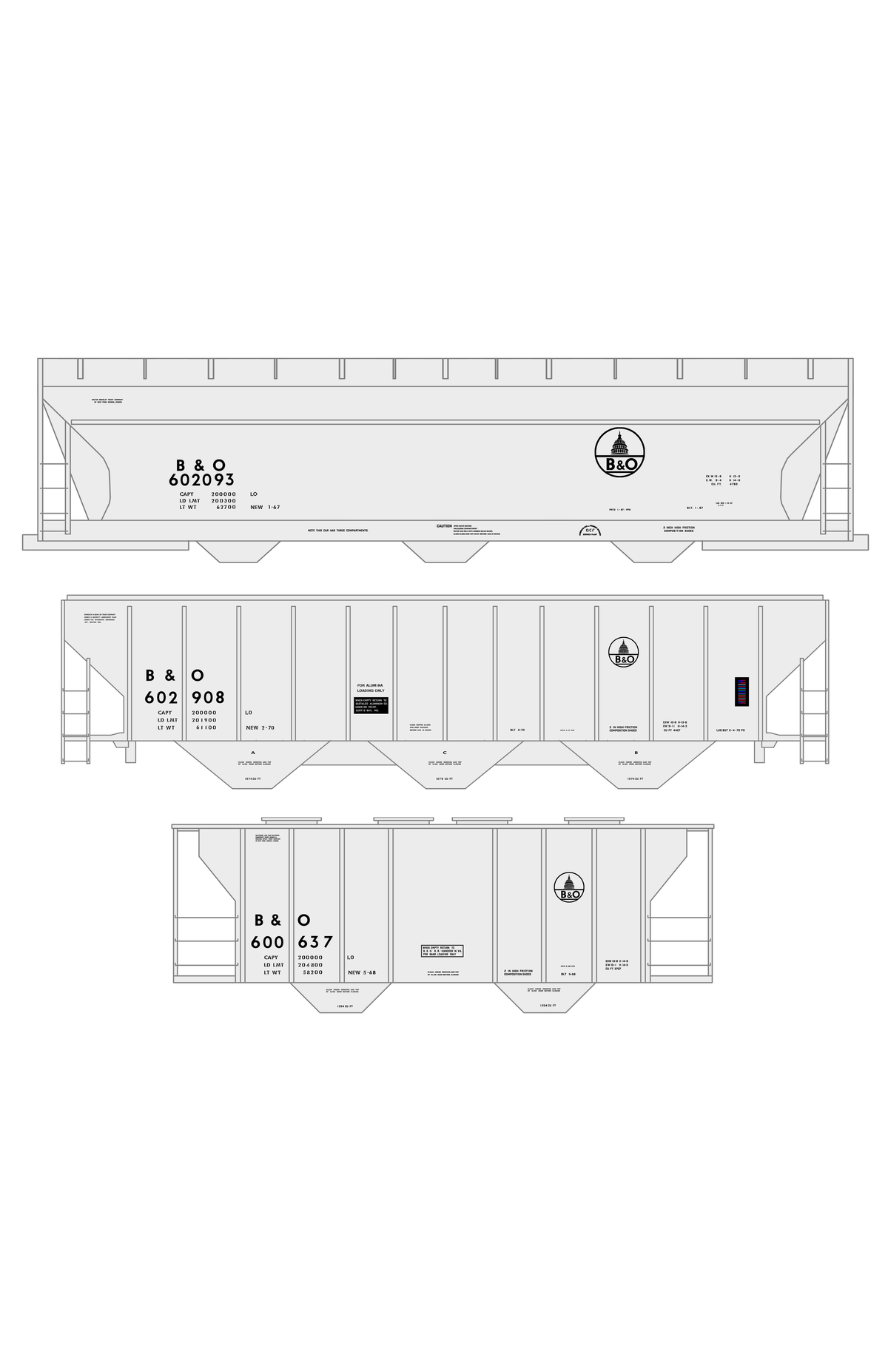 Baltimore and Ohio Covered Hopper Black Futura Lettering