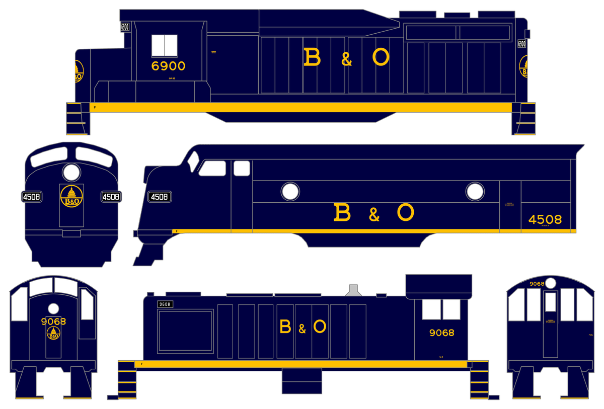 Baltimore and Ohio Diesel Locomotive Yellow Late B & O Scheme - Decal