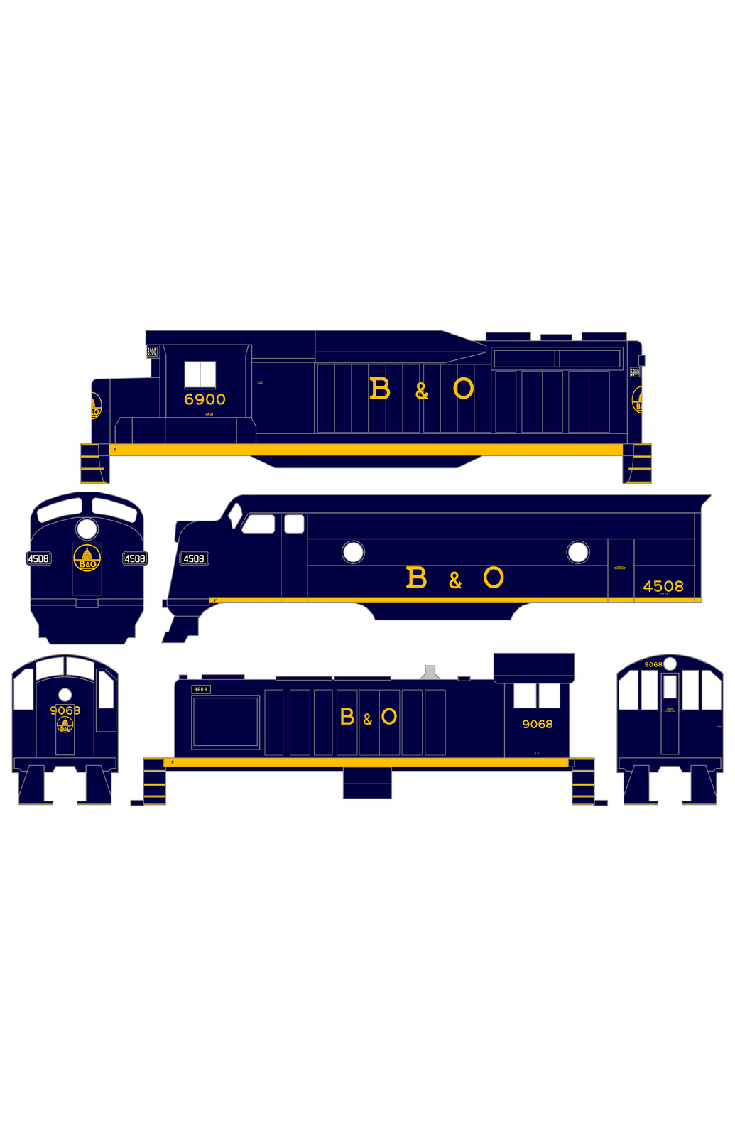 Baltimore and Ohio Diesel Locomotive Yellow Late B & O Scheme