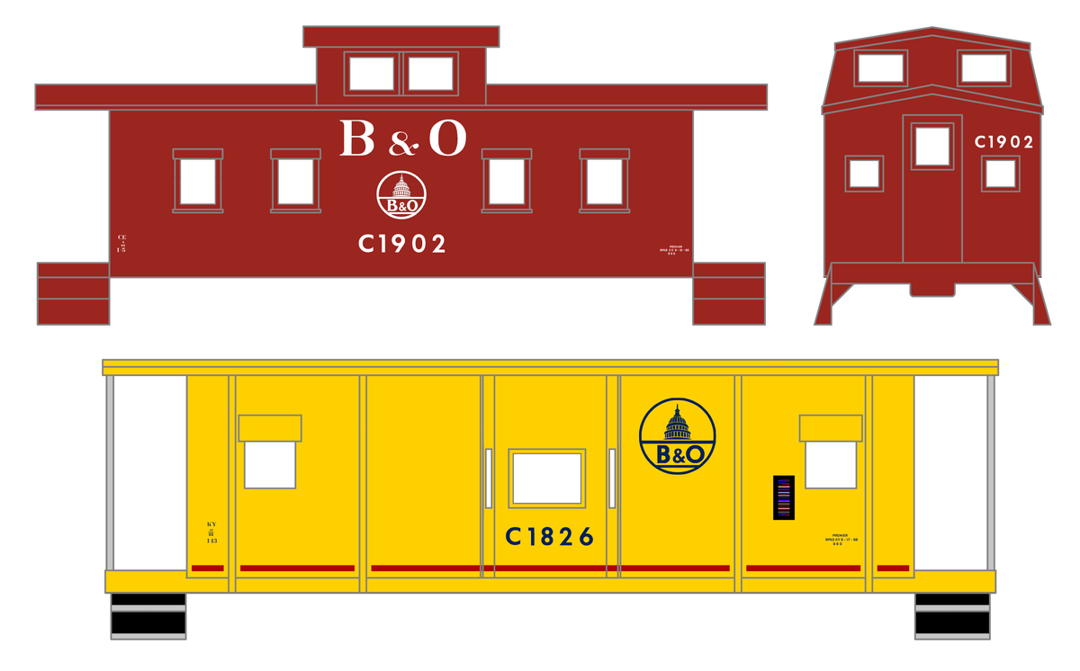 Baltimore and Ohio Yellow/Late Red Caboose Blue and White