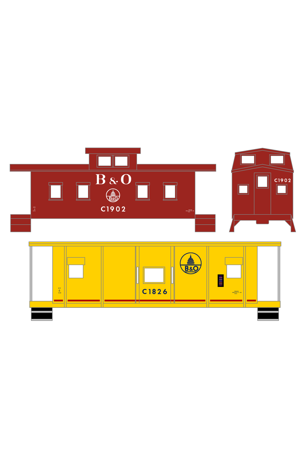 Baltimore and Ohio Yellow/Late Red Caboose Blue and White