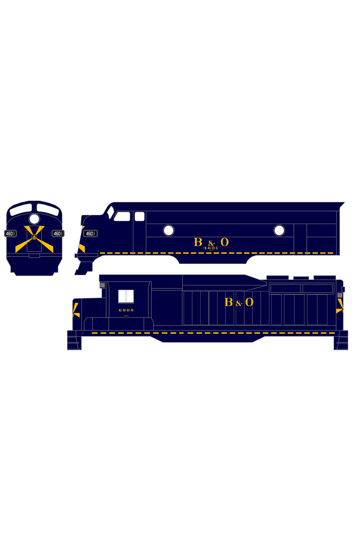 Baltimore and Ohio Diesel Locomotive Yellow Sunburst Scheme