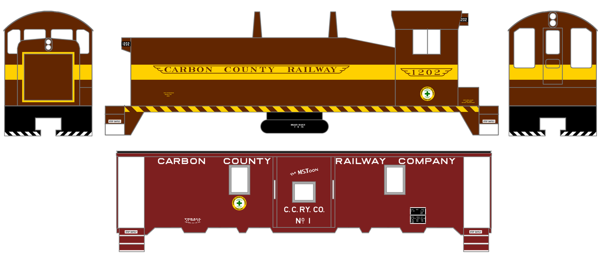 Carbon County Railway EMD Diesel Switcher and Caboose Tuscan