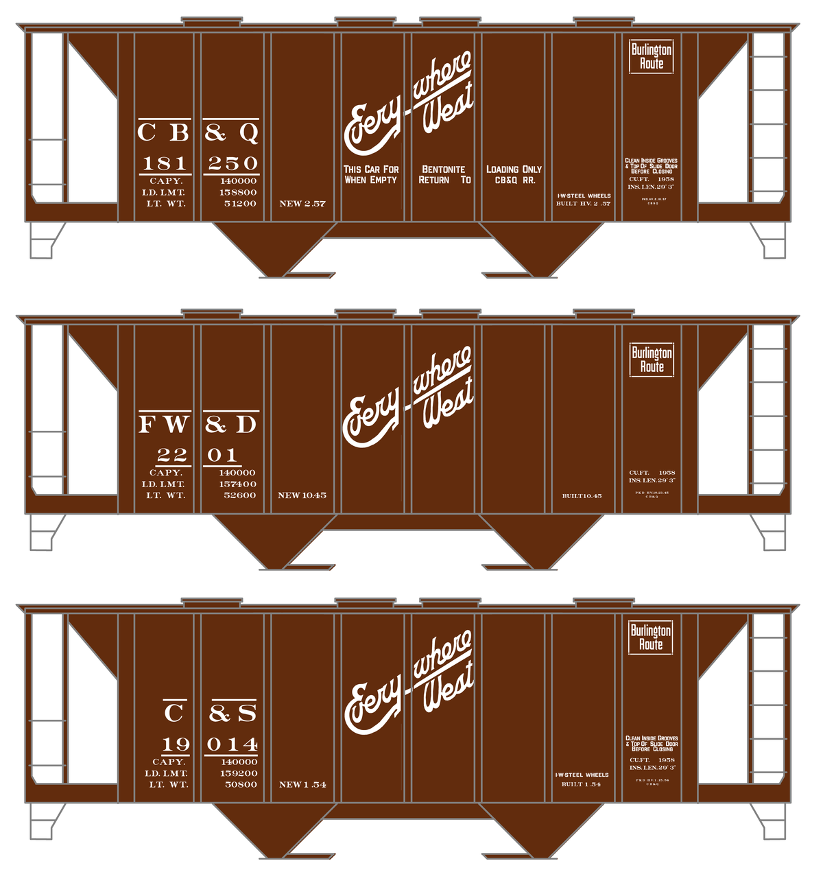 Burlington CB&Q Two Bay Covered Hopper White Script Lettering