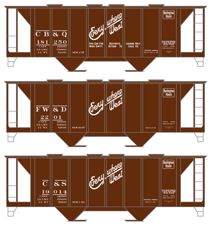 Burlington CB&Q Two Bay Covered Hopper White Script Lettering