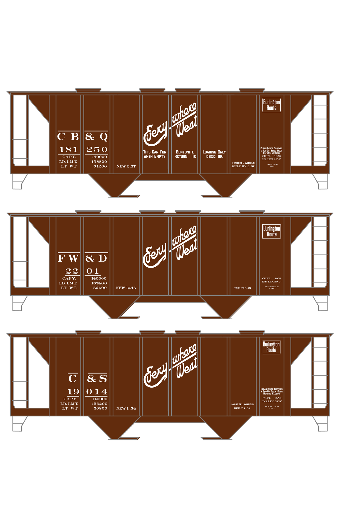 Burlington CB&Q Two Bay Covered Hopper White Script Lettering