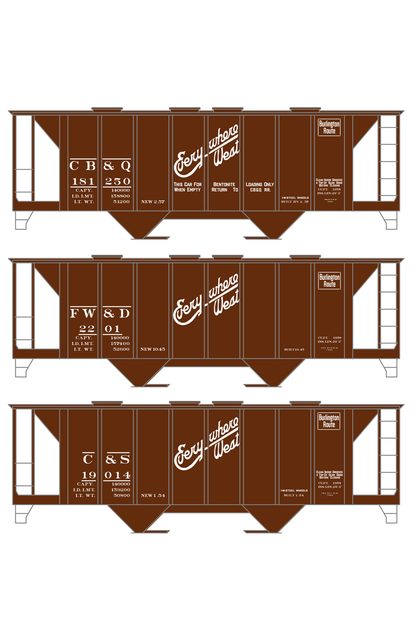Burlington CB&Q Two Bay Covered Hopper White Script Lettering