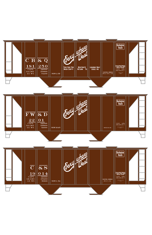 Burlington CB&Q Two Bay Covered Hopper White Script Lettering