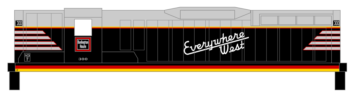 Burlington CB&Q Blackbird EMD Hood Diesel Red Yellow and Gray