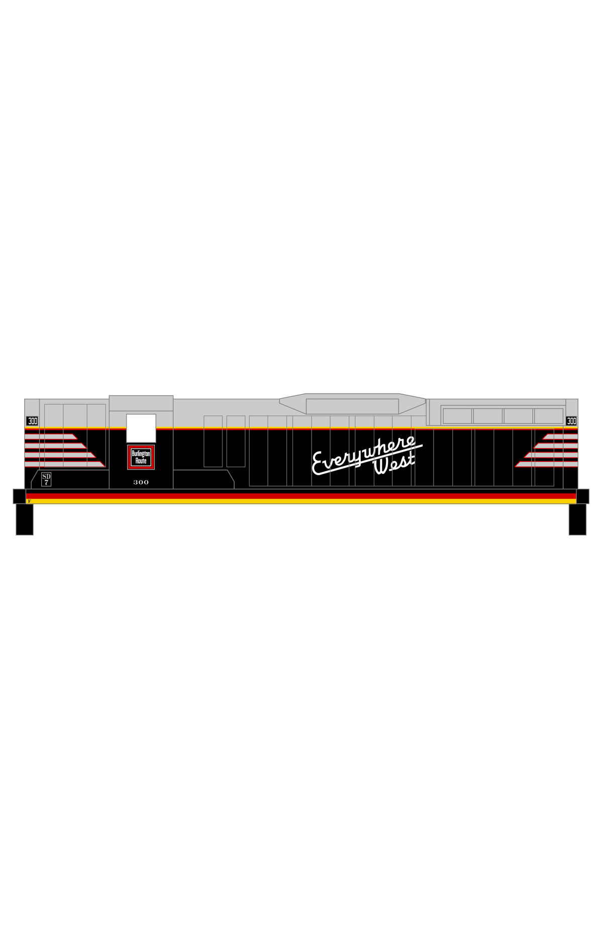 Burlington CB&Q Blackbird EMD Hood Diesel Red Yellow and Gray