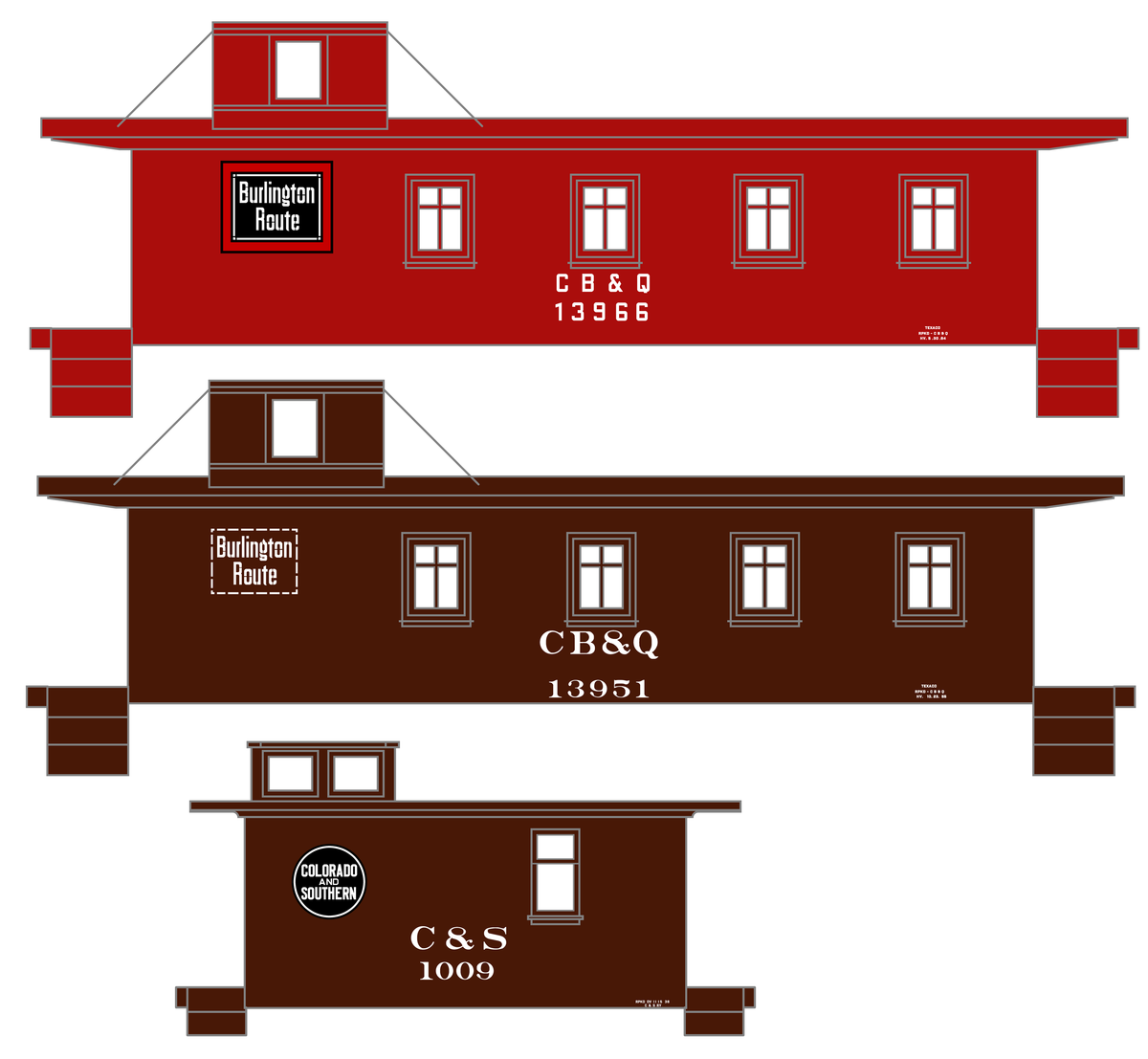 CB&Q FW&D, C&S Burlington Route Caboose White and Black