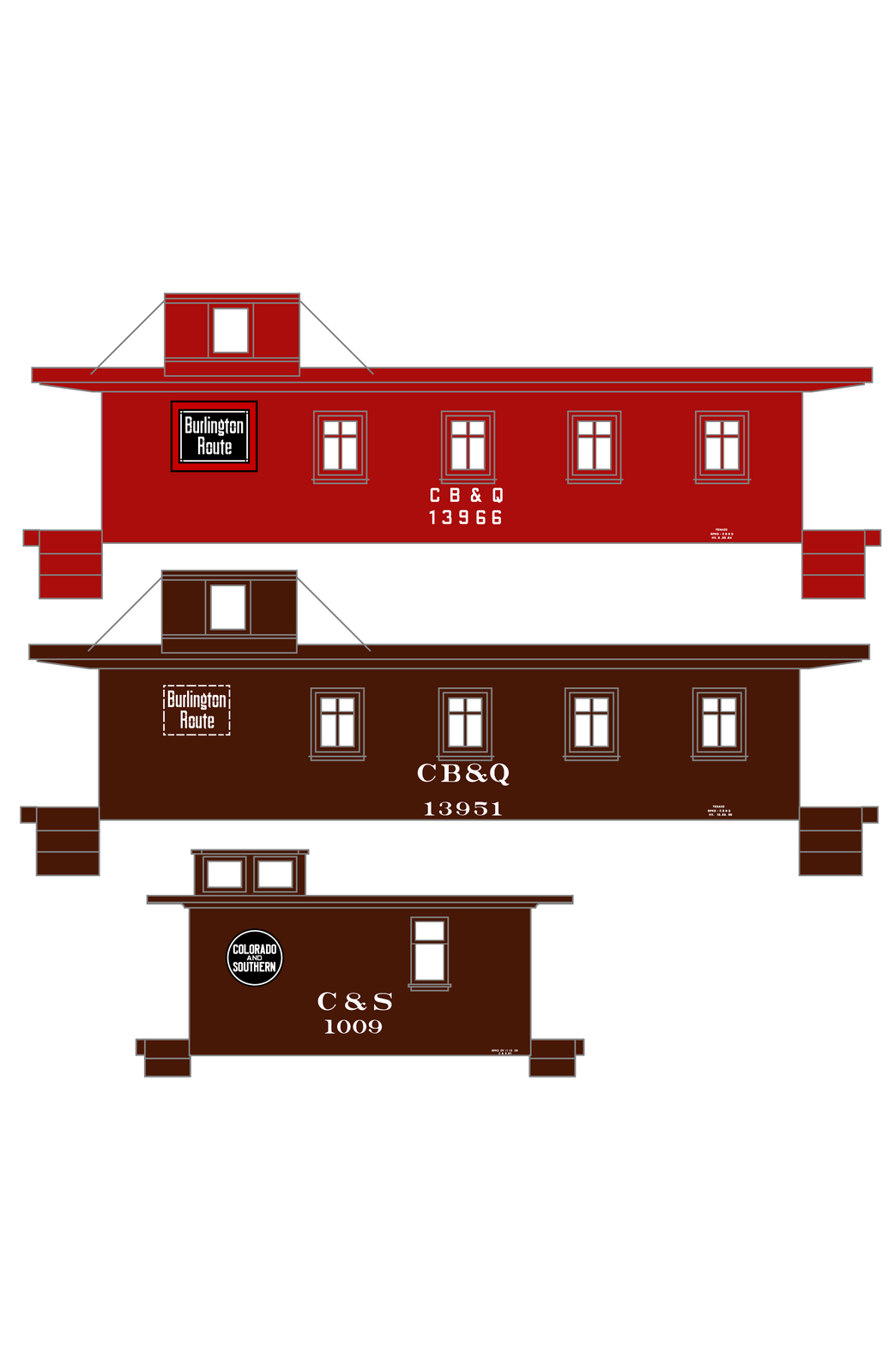 CB&Q FW&D, C&S Burlington Route Caboose White and Black
