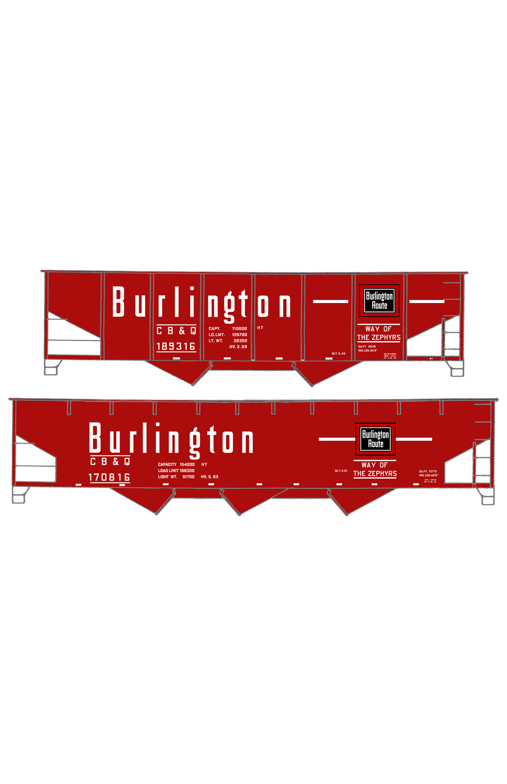 Burlington CB&Q Chinese Red Hopper Car White