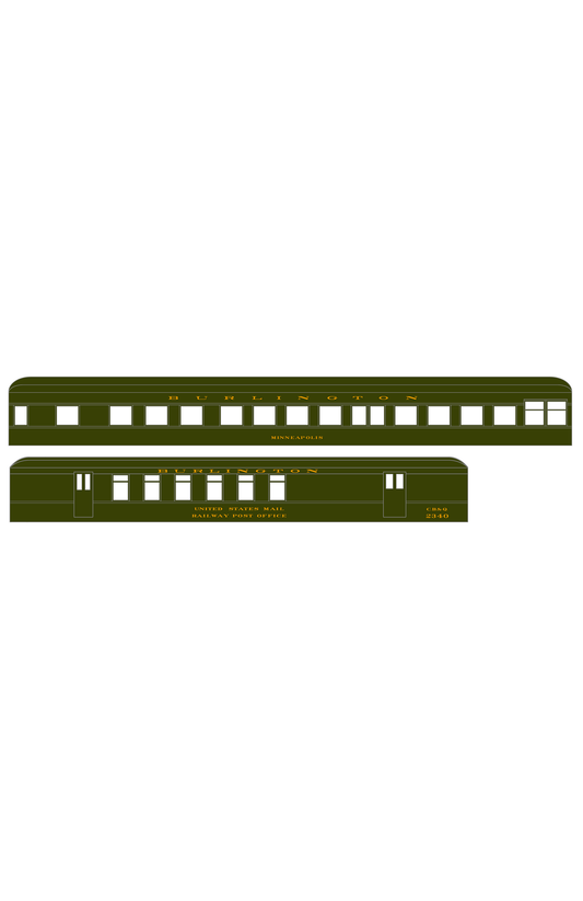Burlington CB&Q Heavyweight Passenger Car Bronze Gold Roman Lettering
