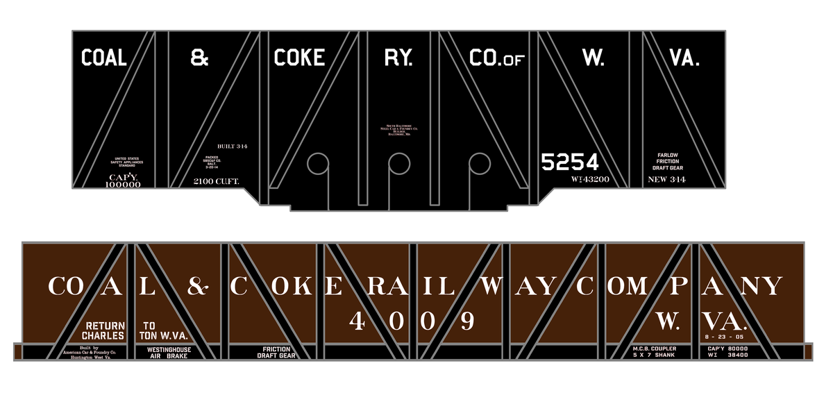 Coal and Coke Railway Of West Virginia Coal Gondola and Hopper Car White