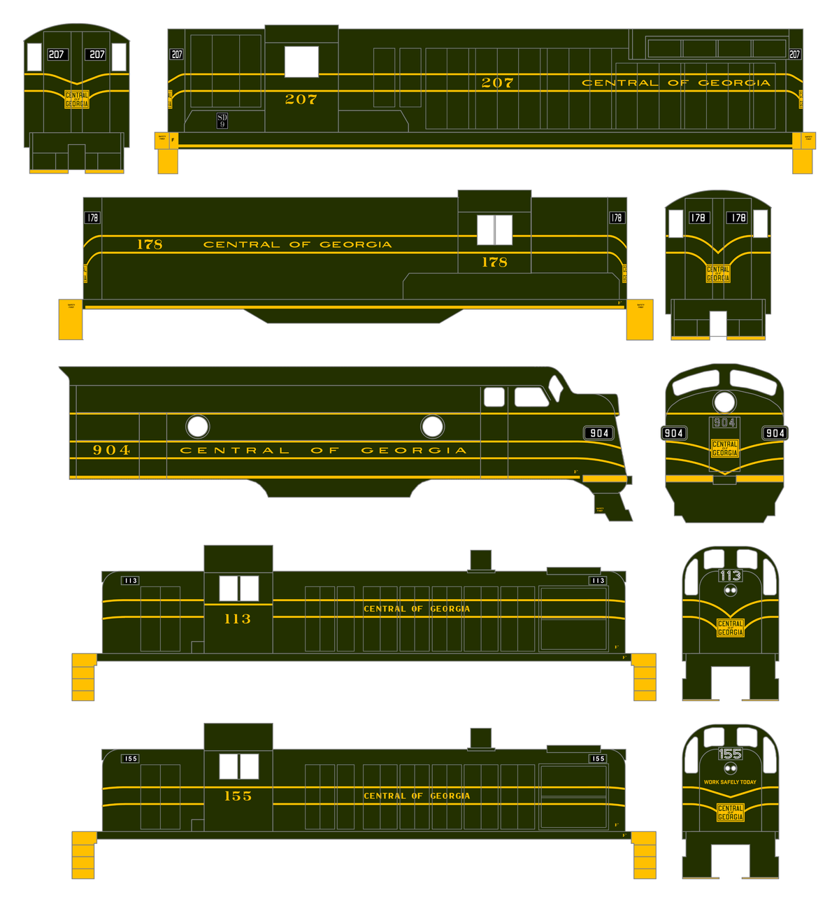 Central Of Georgia Diesel Locomotive Yellow Collard Scheme - Decal