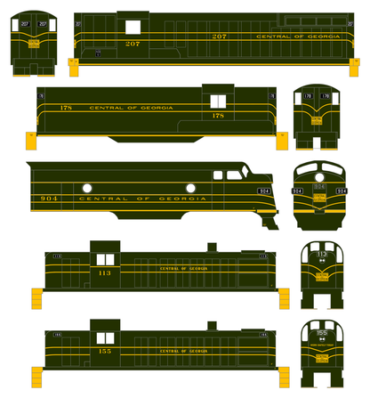 Central Of Georgia Diesel Locomotive Yellow Collard Scheme - Decal