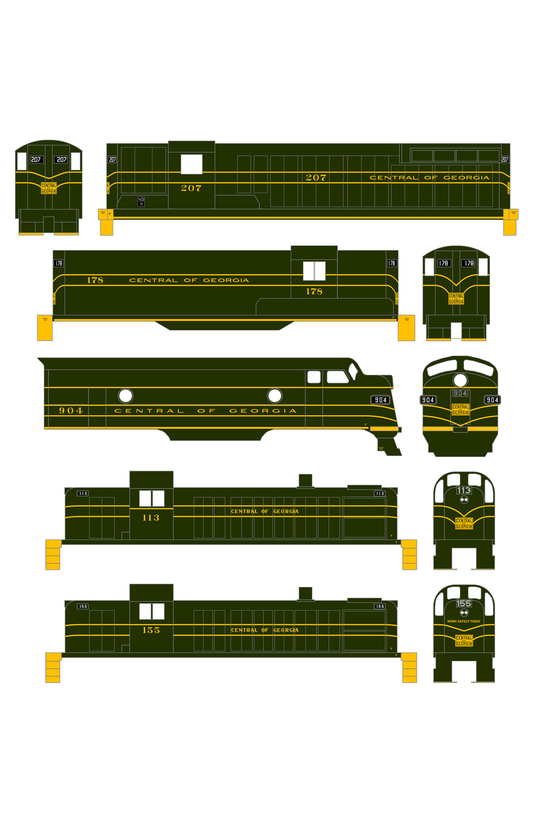 Central Of Georgia Diesel Locomotive Yellow Collard Scheme