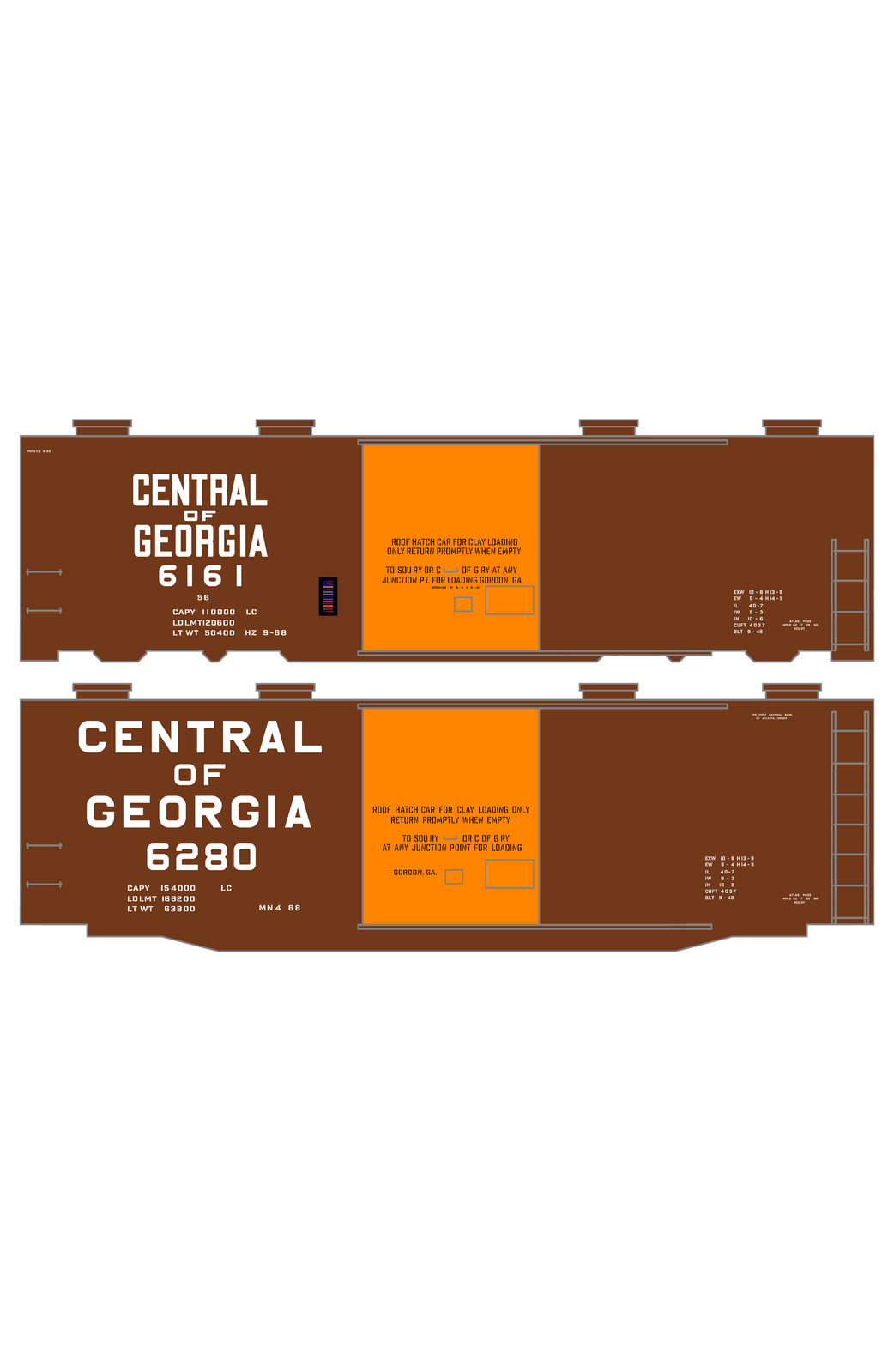 Central Of Georgia Roof Hatch Boxcar White Block Letter