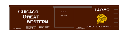 Chicago Great Western 36 Ft Wood Boxcar White and Yellow Leaf Herald - Decal