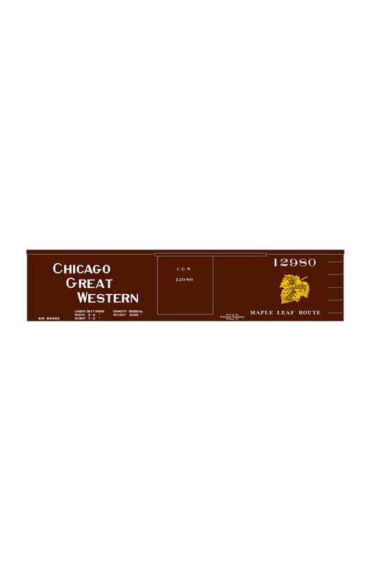 Chicago Great Western 36 Ft Wood Boxcar White and Yellow Leaf Herald