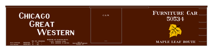Chicago Great Western 50 Ft Furniture Boxcar White and Yellow Leaf Herald - Decal