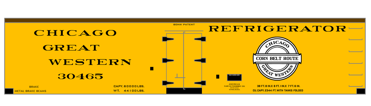 Chicago Great Western 38 Ft Bohn Patent Ice Reefer Black and White
