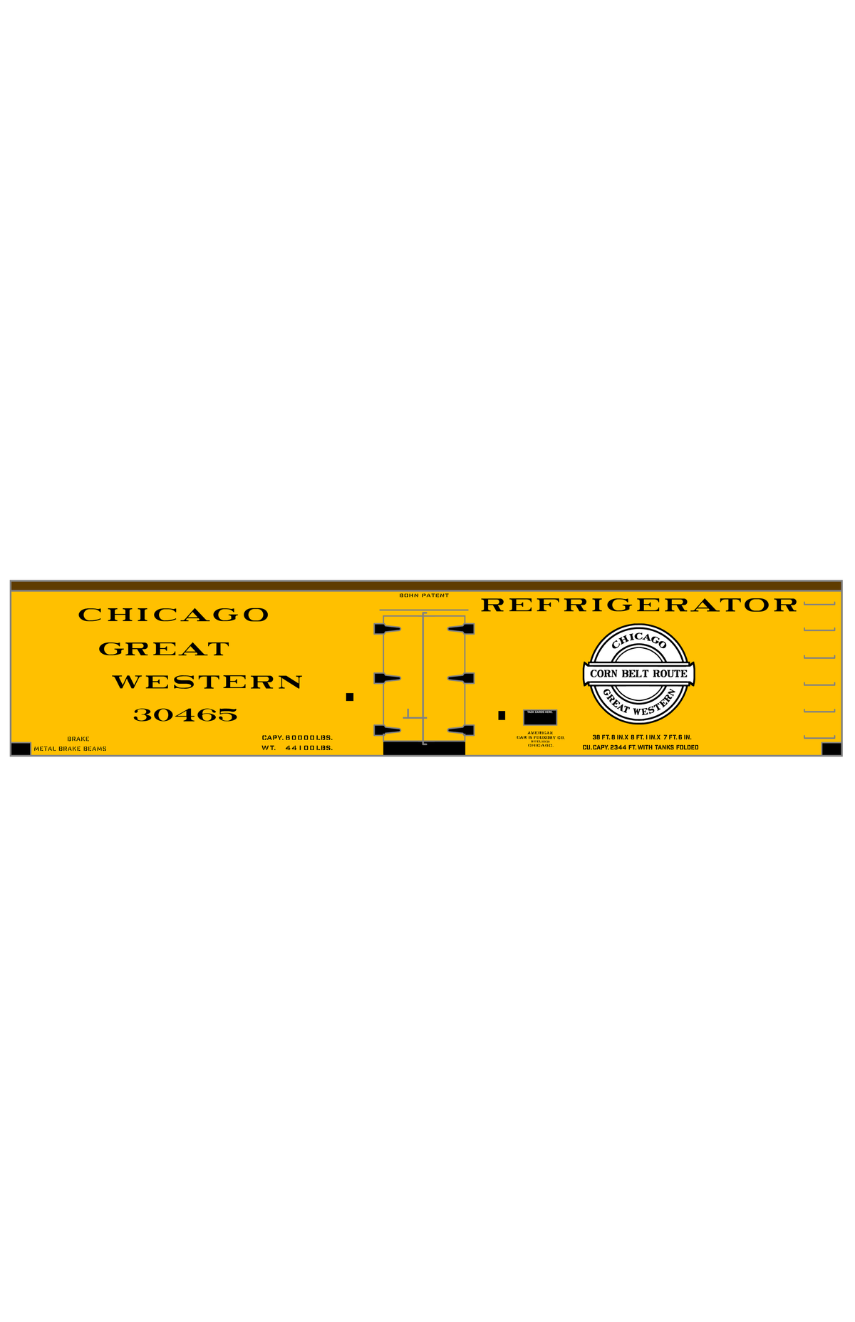 Chicago Great Western 38 Ft Bohn Patent Ice Reefer Black and White