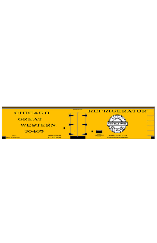 Chicago Great Western 38 Ft Bohn Patent Ice Reefer Black and White