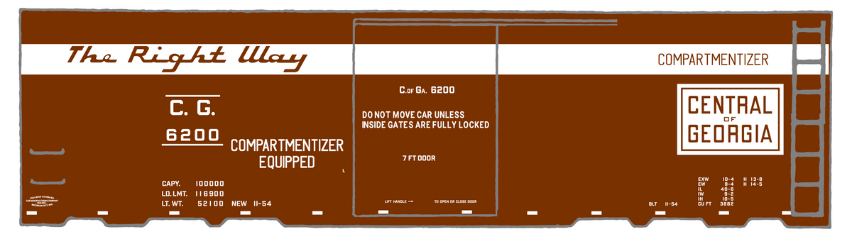 Central Of Georgia 40 Ft Compartmentizer Boxcar White As Built