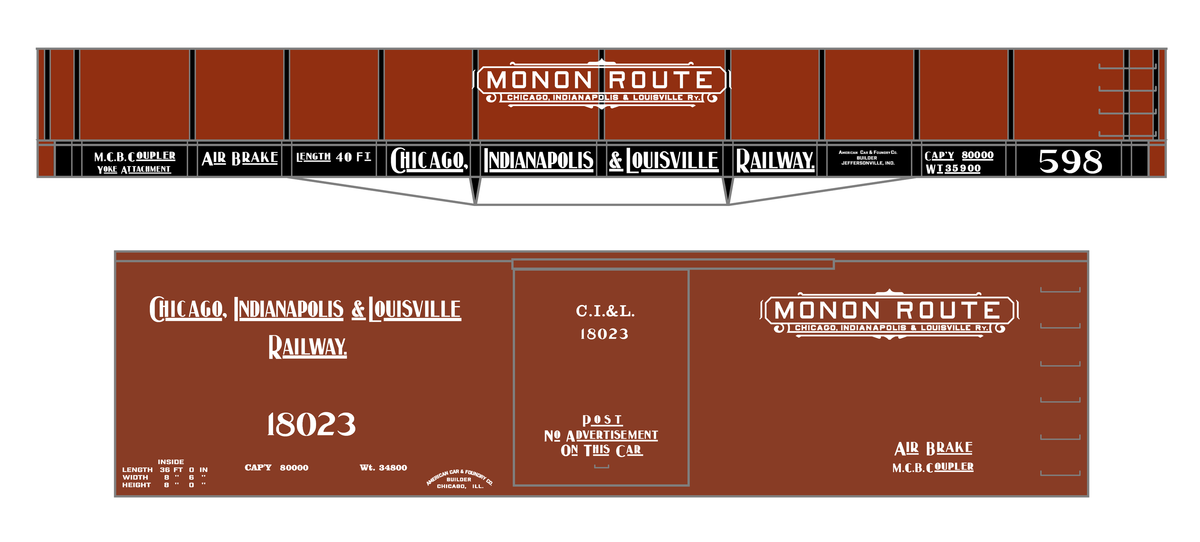 CI&L (Monon) 36 Ft Wood Boxcar 40 Ft Gondola White Early Scheme