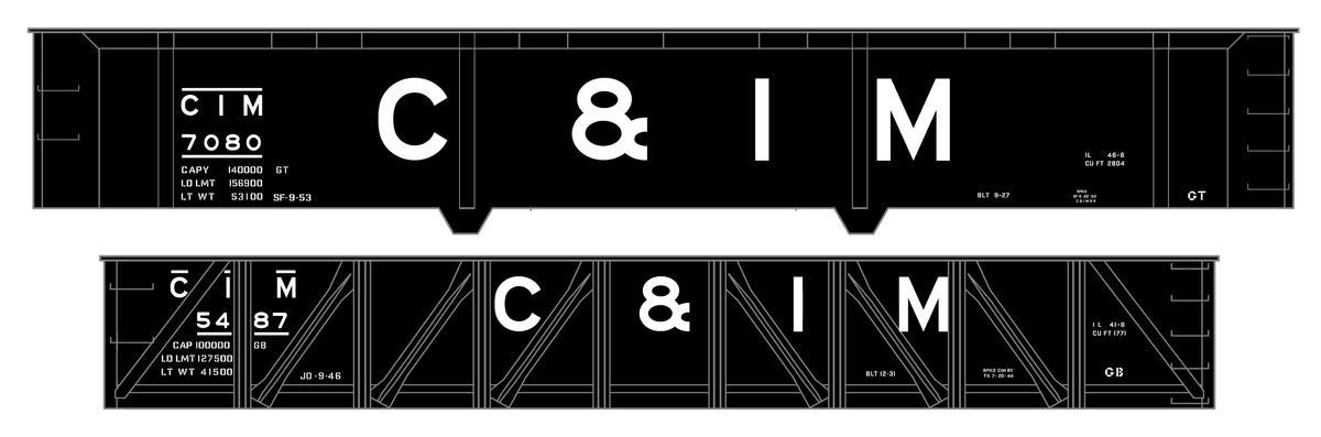 Chicago and Illinois Midland 50 and 70 Ton Gondolas White  - Decal