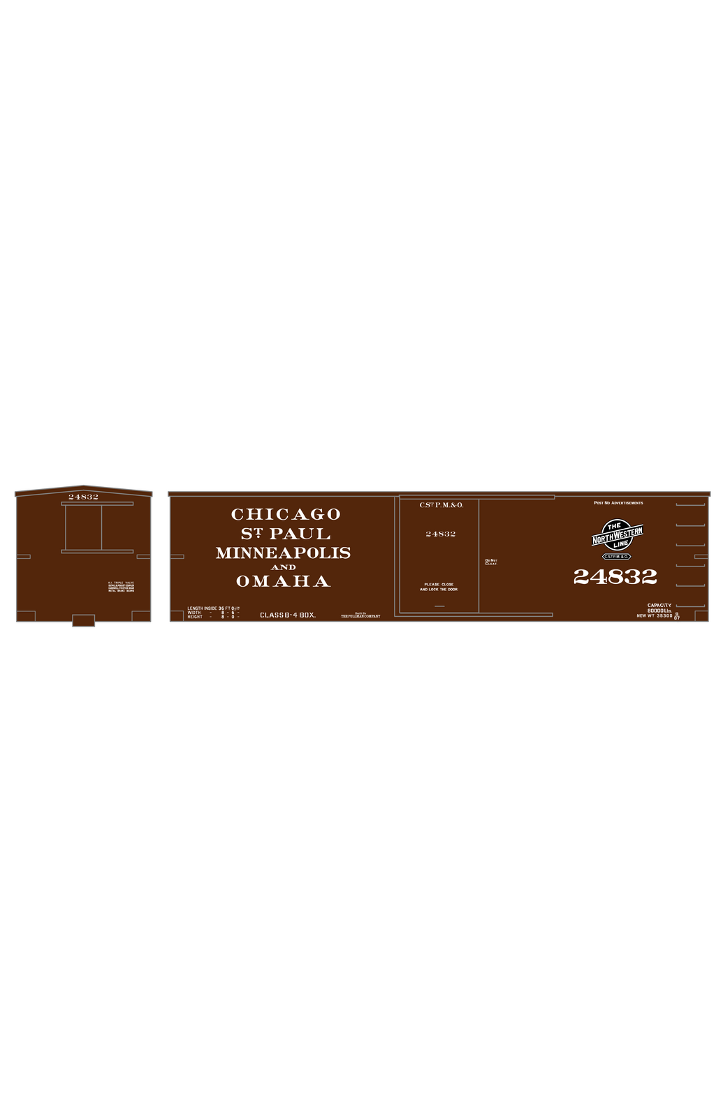 C&StPM&amp;O 36 Ft Wood Boxcar White CNW - Decal