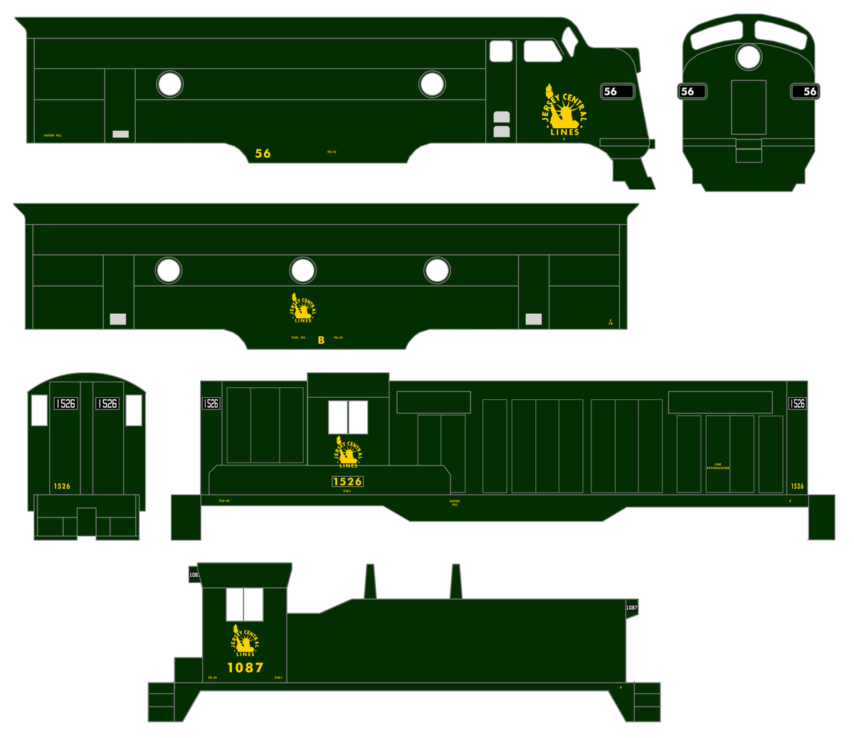CNJ Jersey Central Lines Diesel Locomotive Yellow JCL Herald