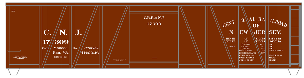 Central Of New Jersey 40 Ft Outside Braced Boxcar White CNJ
