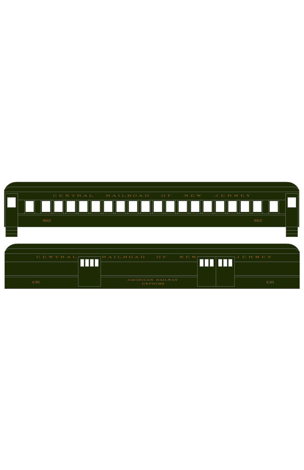 Central Of New Jersey Passenger Car Bronze Gold As Built Lettering