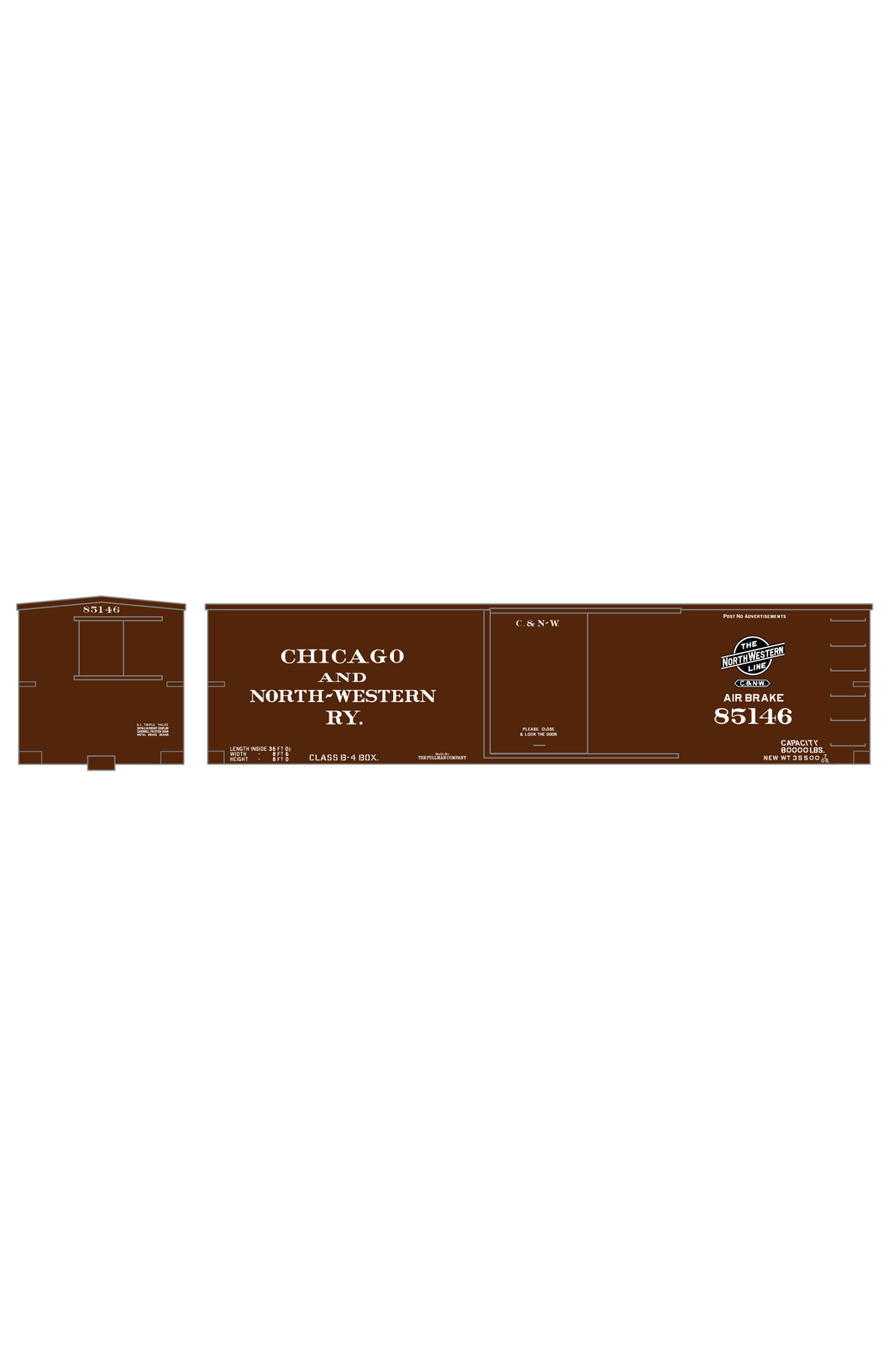Chicago and North Western 36 Ft Wood Boxcar White  - Decal