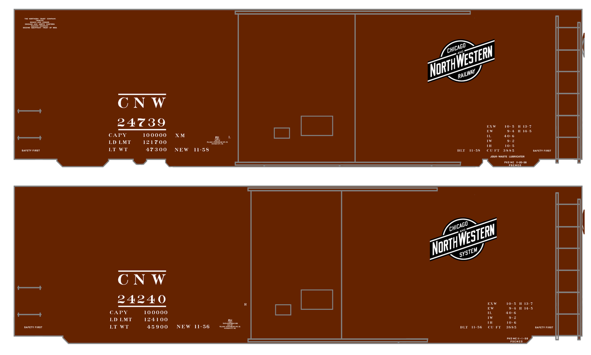 Chicago and North Western 40 Ft Boxcar White and Black Railway/System Herald - Decal