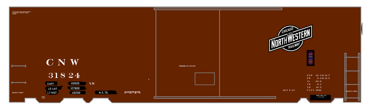 Chicago and North Western 40 Ft Boxcar White and Black Vertical Edge Line Herald - Decal