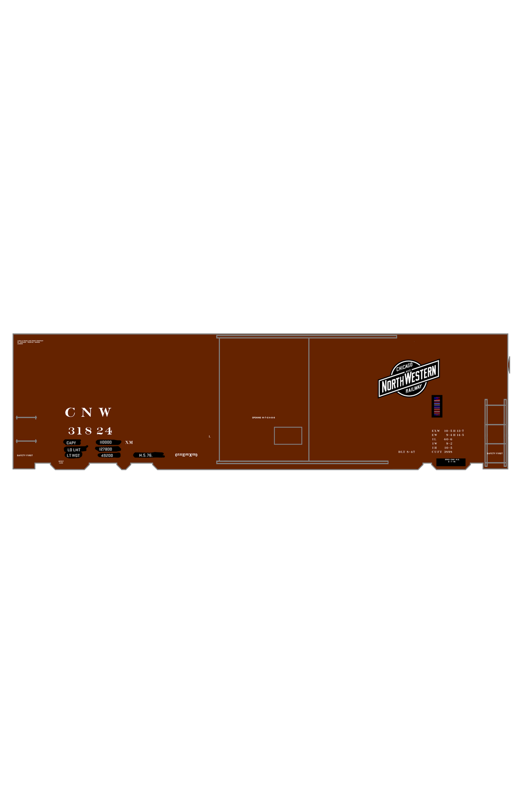 Chicago and North Western 40 Ft Boxcar White and Black Vertical Edge Line Herald