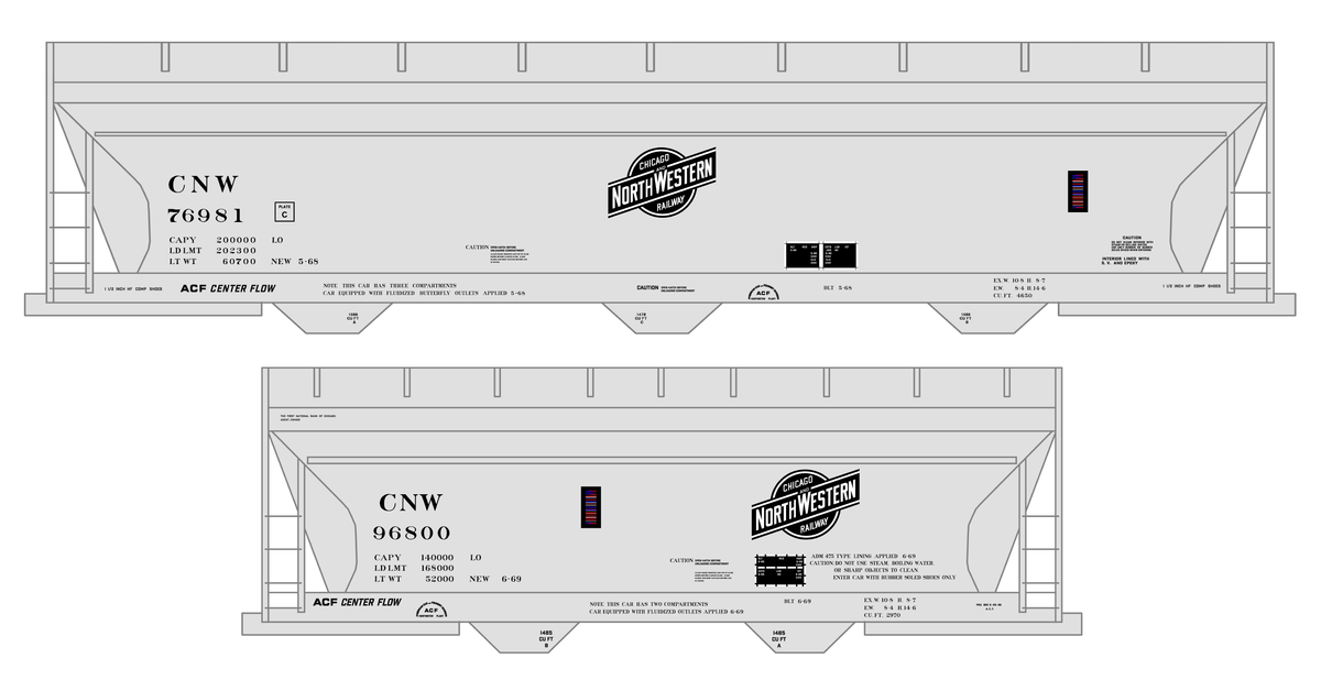Chicago and North Western ACF Covered Hopper Black  - Decal