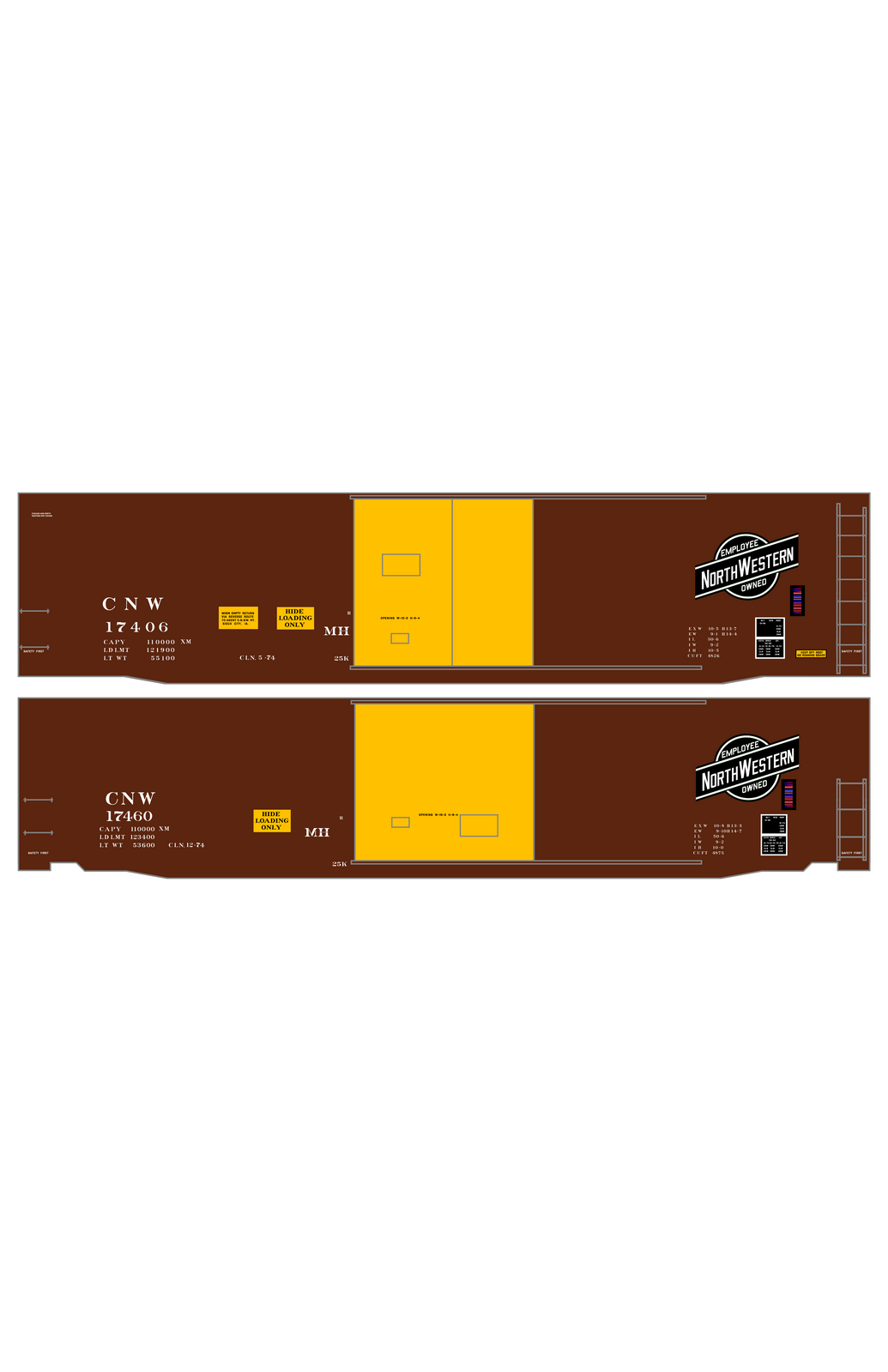 Chicago and North Western 50 Ft Boxcar White Hide Service Cars