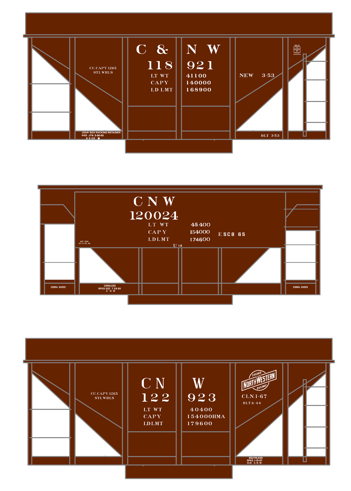Chicago and North Western Ore Jenny Car White  - Decal