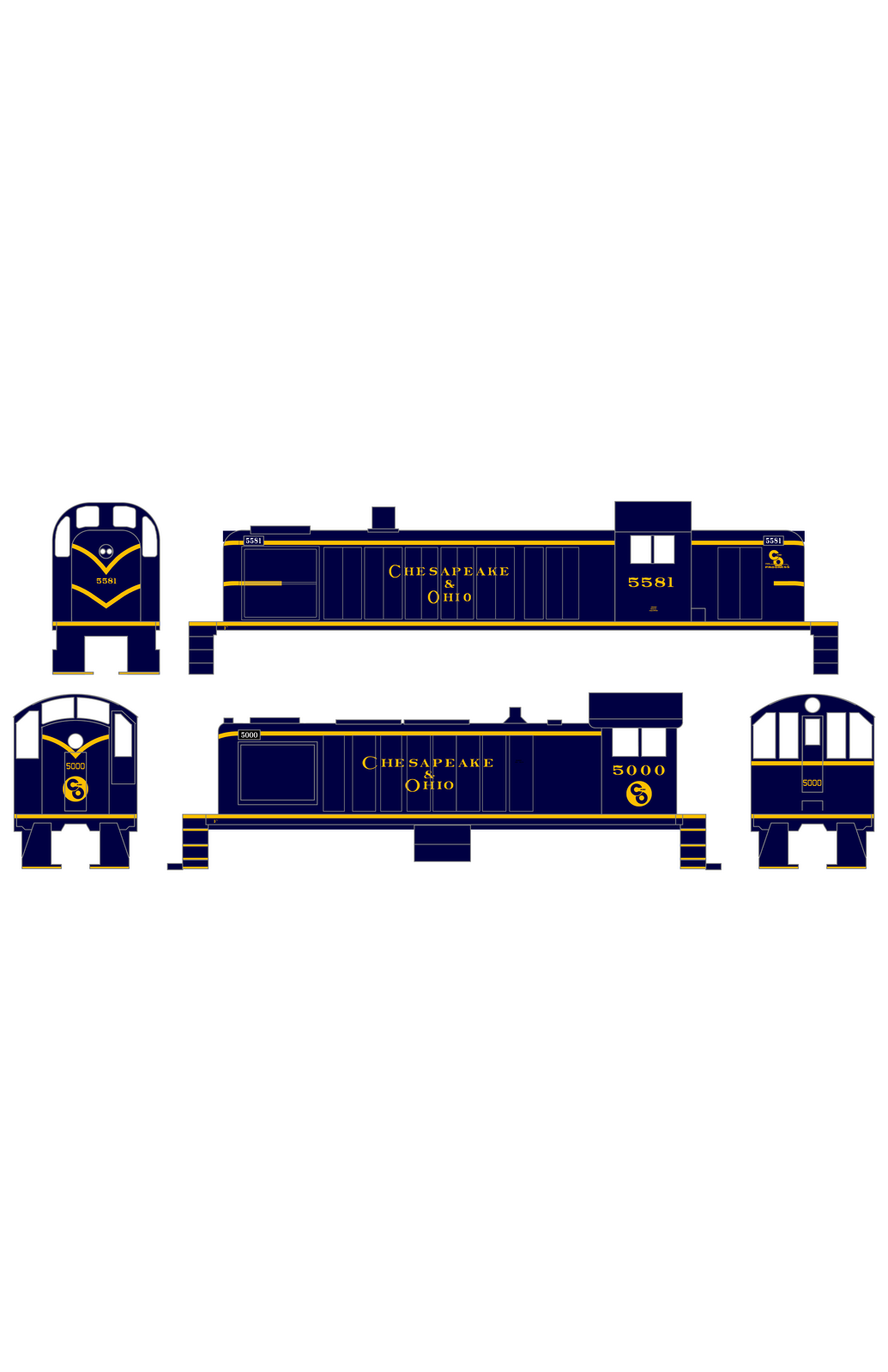 Chesapeake and Ohio ALCO Diesel Locomotive Yellow Roman Lettering