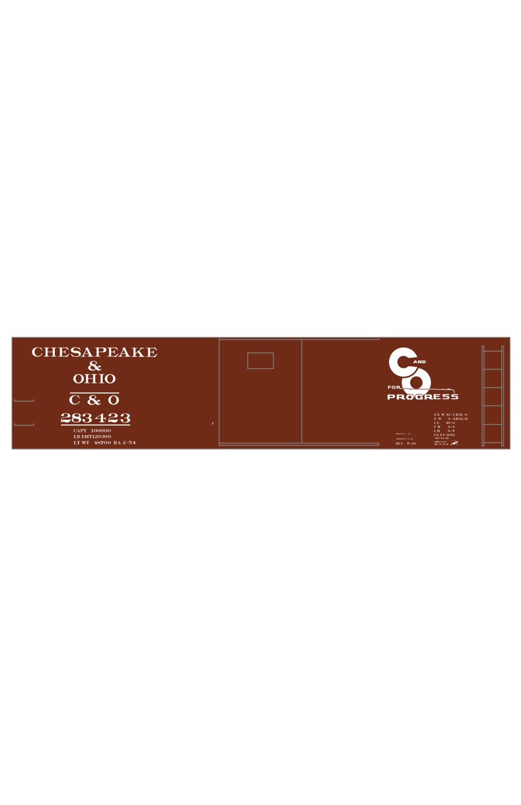 Chesapeake and Ohio 40 Ft Boxcar White Roman Font For Progress