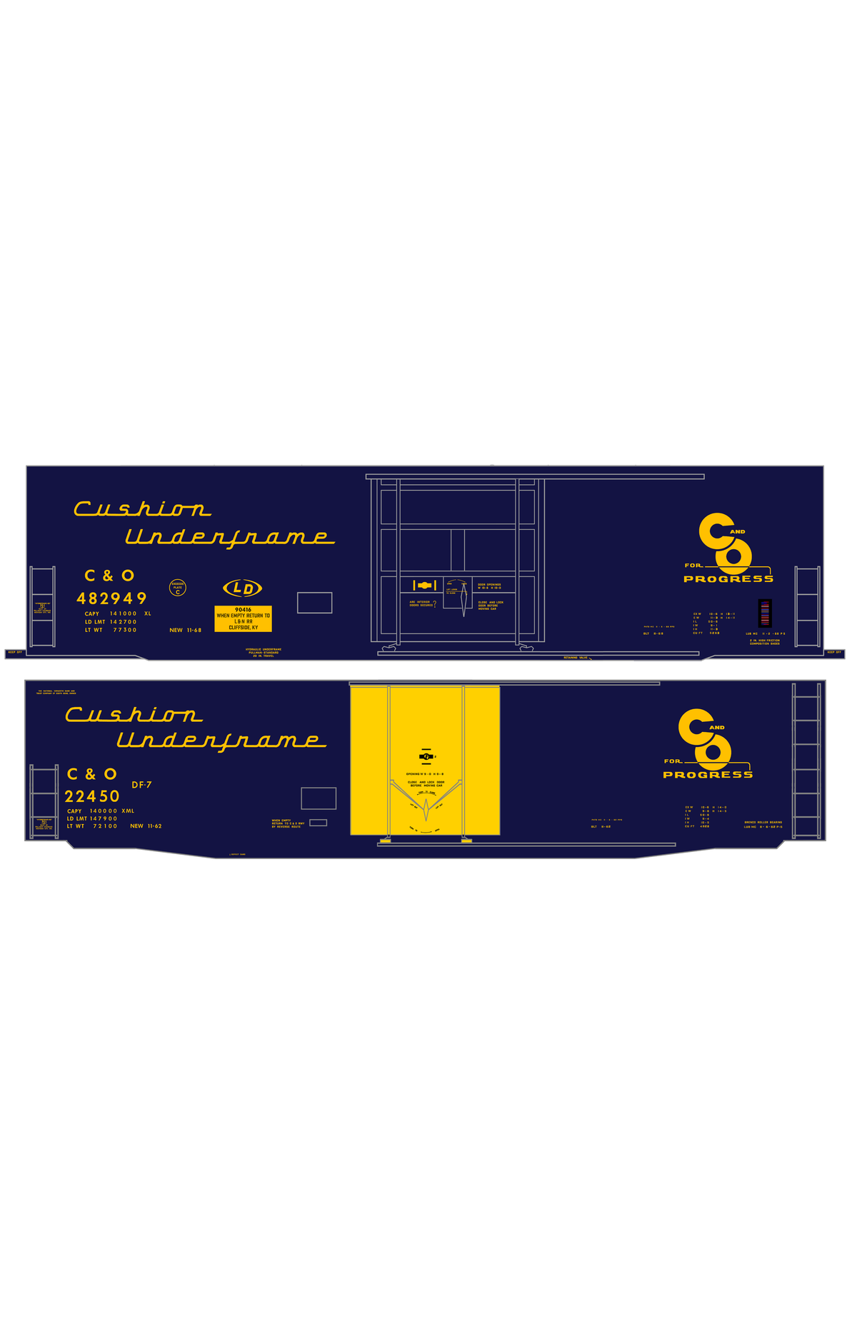 Chesapeake and Ohio 50 Ft Cushion Underframe Boxcar Yellow