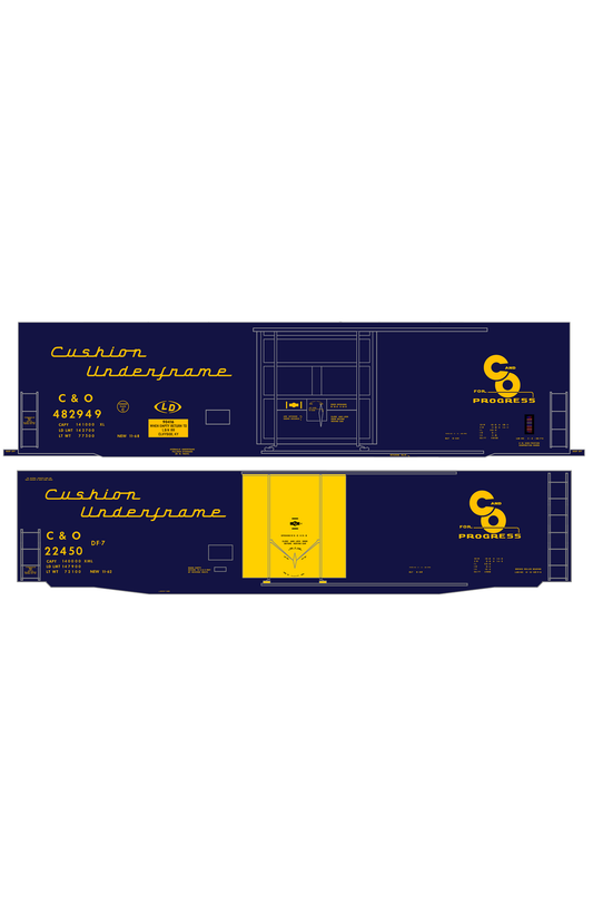 Chesapeake and Ohio 50 Ft Cushion Underframe Boxcar Yellow