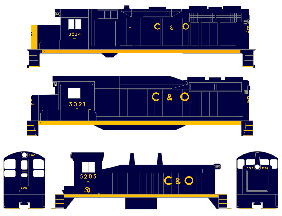 Chesapeake and Ohio Diesel Locomotive Yellow Late C & O Scheme - Decal
