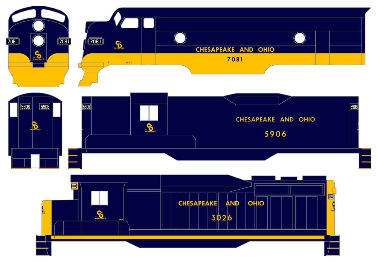 Chesapeake and Ohio Diesel Locomotive Yellow Full Name Futura - Decal